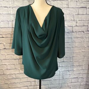 Chic Teal Drape Neck Blouse